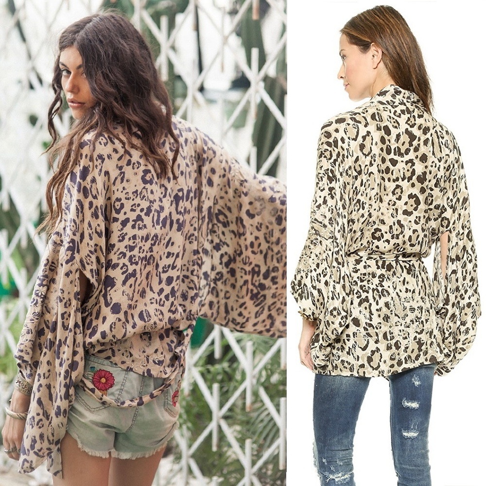 Rare Spell designs wild ones short kimono embroidered robe leopard cheetah